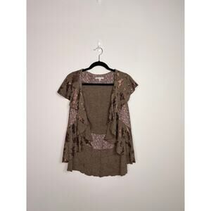Alberto Makali Sequin Knit Tunic Top Layered Open Front Brown Boho Women’s M